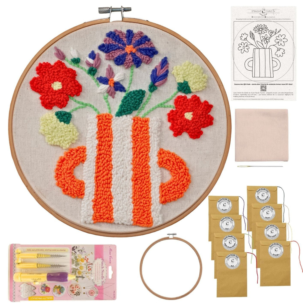 Punch Needle DIY Komplett-Set "Orange Flower Pot"