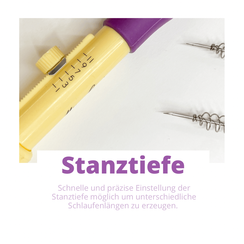 Punch Needle Tool Set „Mina Carin“ mit gut sichtbarer, leicht zu verändernder Einstellung der Stanztiefe von StraightCurls