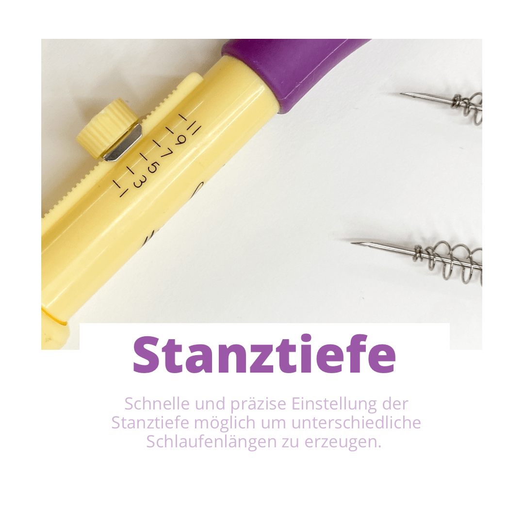 Punch Needle Tool Set „Mina Carin“ mit gut sichtbarer, leicht zu verändernder Einstellung der Stanztiefe von StraightCurls