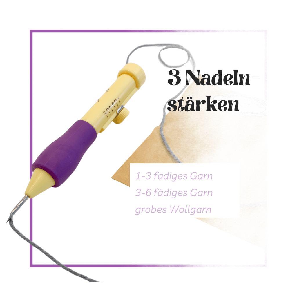 Punch Needle Tool Set „Mina Carin“ mit drei Nadeln fuer unterschiedliche Garn Durchmesser 1-3 faediges Garn, 3-6 faediges Garn sowie grobes Wollgarn